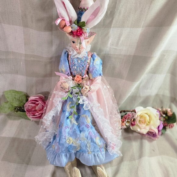 Cynthia Rowley Easter Elf Bunny Shelf Sitter Doll Tabletop Spring Blue Dress - Picture 5 of 6